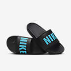 Black and blue nike slides on sale